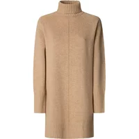 Beige long knitted dress with turtleneck and ribbed cuffs by Pepe Jeans Carola.