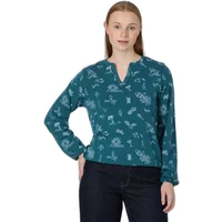 Teal Ragwear Santica Print blouse with long sleeves, floral pattern, and a V-neckline.