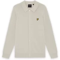 Cream long sleeve cotton knit shirt with button front and Lyle & Scott logo on chest.