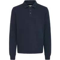 Navy blue long sleeve polo shirt with buttoned placket and ribbed cuffs by Blend Kane.