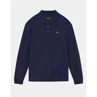 Navy blue long sleeve polo shirt by Lyle & Scott with yellow eagle logo on chest.