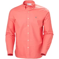 Coral Helly Hansen Shore long sleeve shirt with button-down collar and small logo on chest.