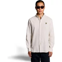 Long sleeve Lyle & Scott Oxford shirt, light beige, button-down collar, embroidered logo on chest, worn by model.