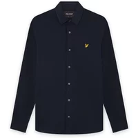 Navy long sleeve Lyle & Scott shirt with button-up front and yellow eagle logo on chest.