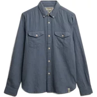 Blue long sleeve Superdry Merchant Lite shirt with button-down collar and dual chest pockets.