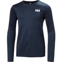 Navy blue Helly Hansen long sleeve T-shirt with white HH logo on chest, crew neck, and fitted design.