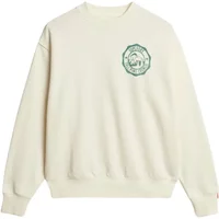 Loose-fitting monochrome sweatshirt with green logo on chest, crew neck, and ribbed cuffs by Superdry Lo-Fi Outdoor.