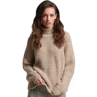 Loose-fitting beige turtleneck sweater with ribbed stitching for women by Superdry.