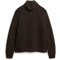Loose-fitting dark brown turtleneck sweater with ribbed texture and women's topstitching by Superdry.