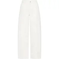 Loose white women's jeans by Ichi, wide-leg design with high waist and button closure.