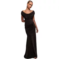 Black Lurex cowl neck maxi dress with ruched detailing and fitted silhouette by Goddiva.