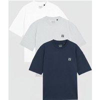 Men's 3 Pack Relaxed T-Shirts in white, light grey marl, and navy, featuring Lyle & Scott logo on chest.
