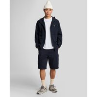 Dark navy cargo shorts with multiple pockets, button closure, and relaxed fit by Lyle & Scott.