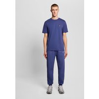 Blue Lyle & Scott men's joggers, cotton blend, elastic waistband, cuffed ankles, small logo on left thigh.
