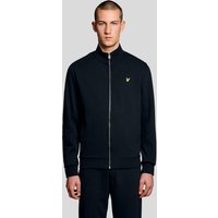 Navy cotton blend track jacket with full zip, ribbed cuffs, and Lyle & Scott logo on chest.