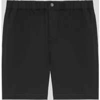 Black cotton-blend twill shorts with elastic waistband, button closure, and side pockets by Lyle & Scott.
