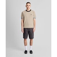 Grey cotton cargo shorts with side pockets and button closure, worn by a model, by Lyle & Scott.