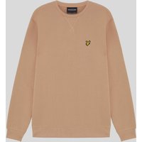 Brown cotton crew neck sweatshirt with ribbed cuffs and hem, featuring a small embroidered logo on the chest.