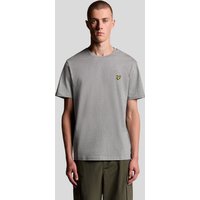 Mid grey marl cotton crew neck T-shirt with short sleeves and small embroidered logo on chest.