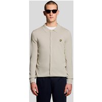 Grey Lyle & Scott men's cotton knitted shirt with button-up front and embroidered logo on chest.