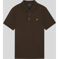 Black Lyle & Scott men's cotton polo shirt with short sleeves, buttoned collar, and yellow eagle logo on chest.