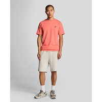 Gray cotton sweat shorts with elastic waistband and small embroidered logo on left leg.