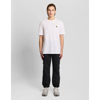Black Lyle & Scott men's cuffed cargo trousers with side pockets, elastic cuffs, and relaxed fit.