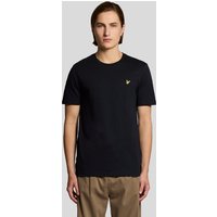Black Lyle & Scott men's cotton slub T-shirt with short sleeves and small yellow logo on chest.