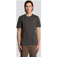 Grey Lyle & Scott men's cotton slub T-shirt with short sleeves and embroidered yellow logo on chest.