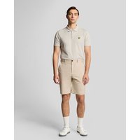 Beige Lyle & Scott men's golf chino shorts with belt loops, button closure, and front pockets.