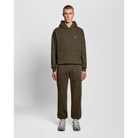 Black Lyle & Scott men's joggers, heavy wash cotton, elastic waistband, cuffed ankles, subtle logo on thigh.