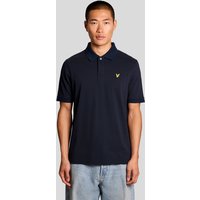 Navy Lyle & Scott men's polo shirt with jacquard tipping and embroidered yellow eagle logo on chest.