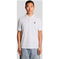 White Lyle & Scott polo shirt with jacquard tipping, short sleeves, and embroidered eagle logo on the chest.
