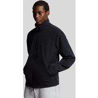 Jet black men's windbreaker jacket with high collar, zip closure, and side pockets by Lyle & Scott.
