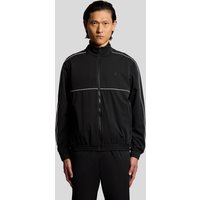 Black Lyle & Scott men's track jacket, lightweight with zip front, ribbed cuffs, and subtle logo on chest.