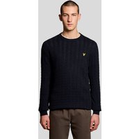 Navy ribbed crew neck jumper with linen blend, featuring Lyle & Scott logo on chest.
