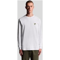 White Lyle & Scott men's long sleeve cotton T-shirt with crew neck and embroidered logo on chest.