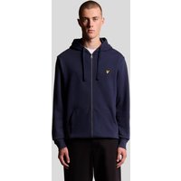Navy Lyle & Scott full zip hoodie with loopback cotton, adjustable drawstrings, and embroidered logo on chest.