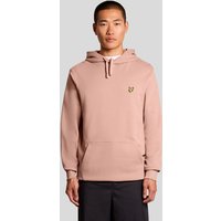 Pink Lyle & Scott men's hoodie with loopback cotton, kangaroo pocket, drawstring hood, and embroidered logo on chest.