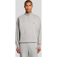 Light grey marl men's 1/4 zip sweatshirt with ribbed cuffs and hem, featuring Lyle & Scott logo on chest.