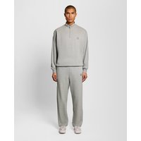 Light grey marl straight leg joggers with elastic waistband, side pockets, and subtle embroidered logo on left thigh.