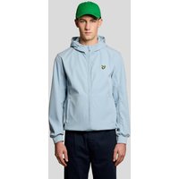 Blue Lyle & Scott men's softshell jacket with mesh lining, hood, zip front, and logo on chest.
