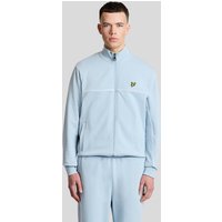 Blue Lyle & Scott track top with full zip, white piping, and embroidered logo on chest.
