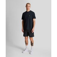 Dark navy men's swim shorts by Lyle & Scott, featuring a plain design and elastic waistband.