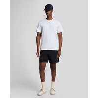 Jet black men's swim shorts by Lyle & Scott, featuring an elastic waistband and subtle logo on the left leg.