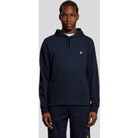 Navy Lyle & Scott men's lightweight hoodie with kangaroo pocket and yellow eagle logo on chest.