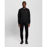 Black Lyle & Scott men's sports joggers, lightweight fabric, elastic waistband, tapered fit, subtle logo on thigh.