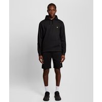 Black Lyle & Scott men's sports sweat shorts, lightweight fabric, elastic waistband, subtle logo on left leg.