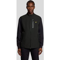 Black Lyle & Scott men's gilet with front zipper, chest pocket, and yellow logo on left chest.