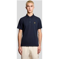 Navy Lyle & Scott men's sports polo shirt with short sleeves and embroidered yellow logo on chest.